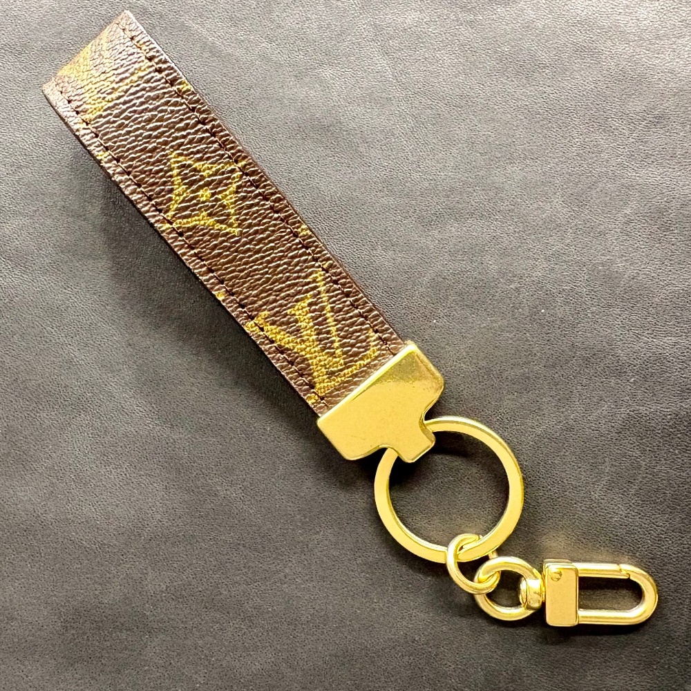 Upcycled LV Brown Monogram Canvas/Leather Key Fob/Key Holder - Picture 4 of 5